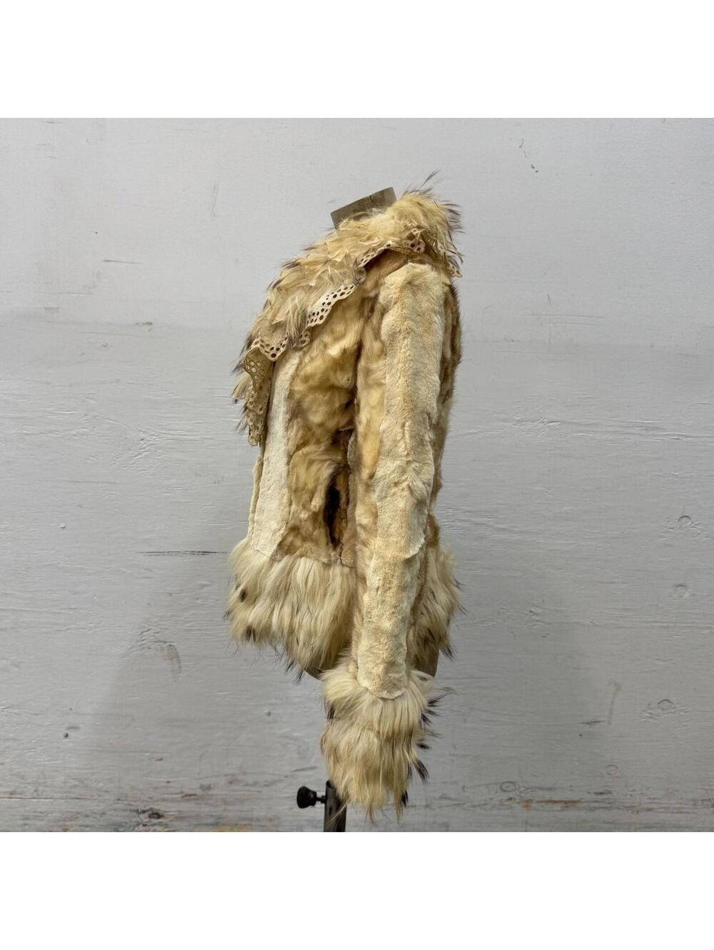 Vintage Y2K Lace and Raccoon Rabbit Calfskin Fur Jacket Burnt Cream - Picture 6 of 8